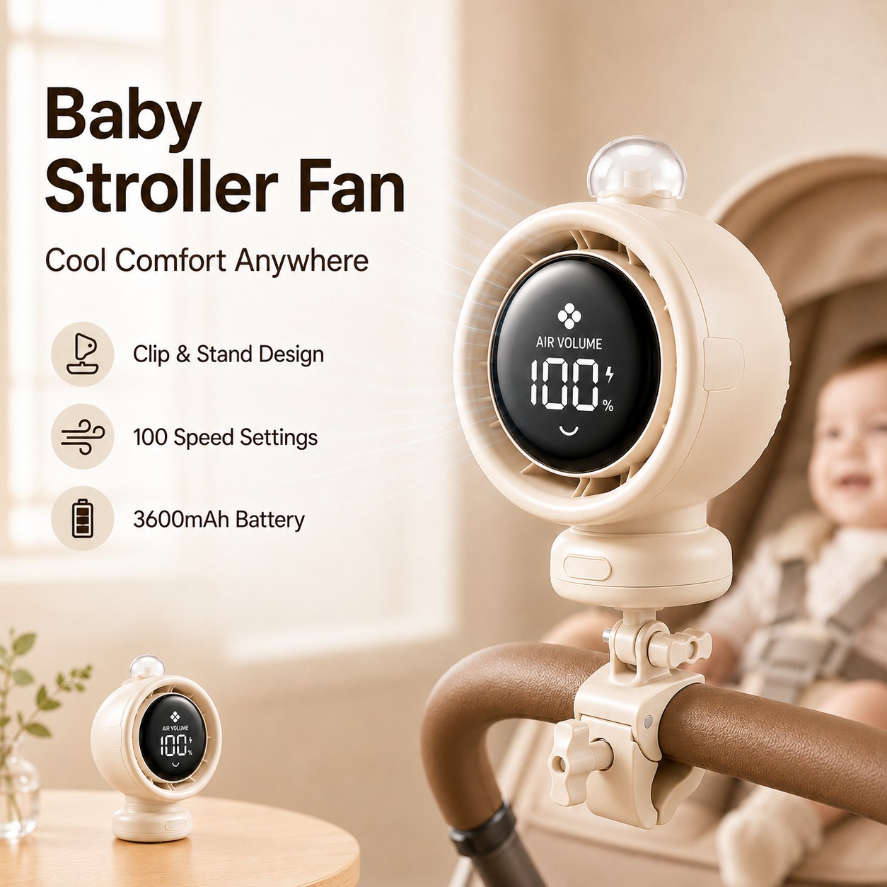 Oscillating Fan Clip - 2026 Yeni Taşınabilir Bebek Arabası Fanı,